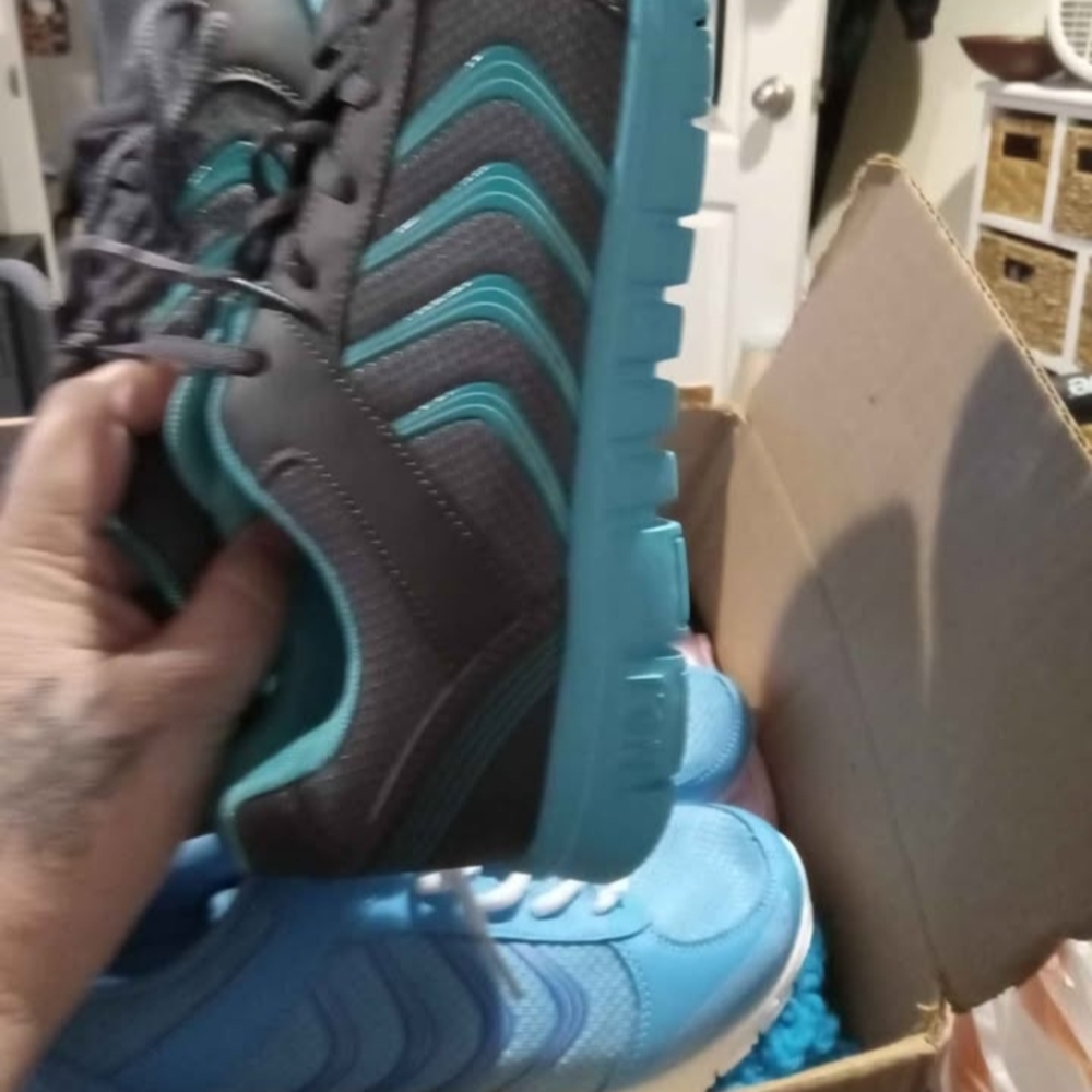 Gray and Teal Athletic Sneakers